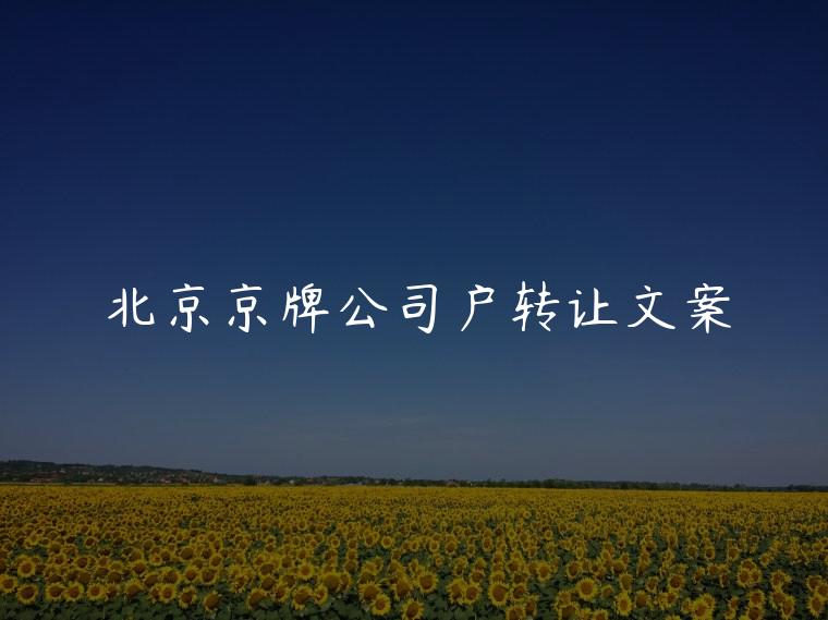 北京京牌公司户转让文案