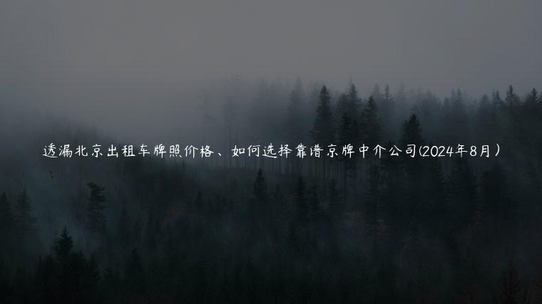 透漏北京出租车牌照价格、如何选择靠谱京牌中介公司(2024年8月）