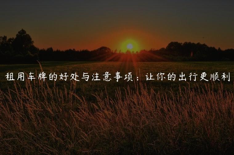 租用车牌的好处与注意事项：让你的出行更顺利