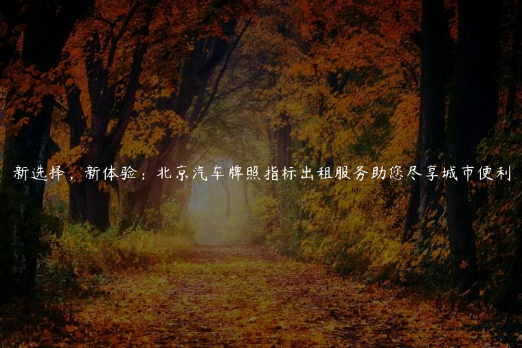 新选择，新体验：北京汽车牌照指标出租服务助您尽享城市便利
