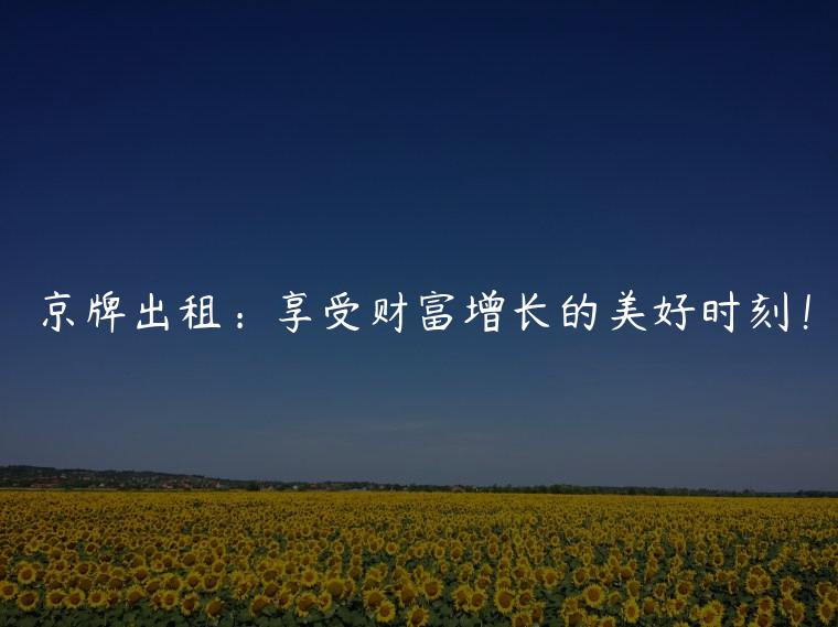 京牌出租：享受财富增长的美好时刻！